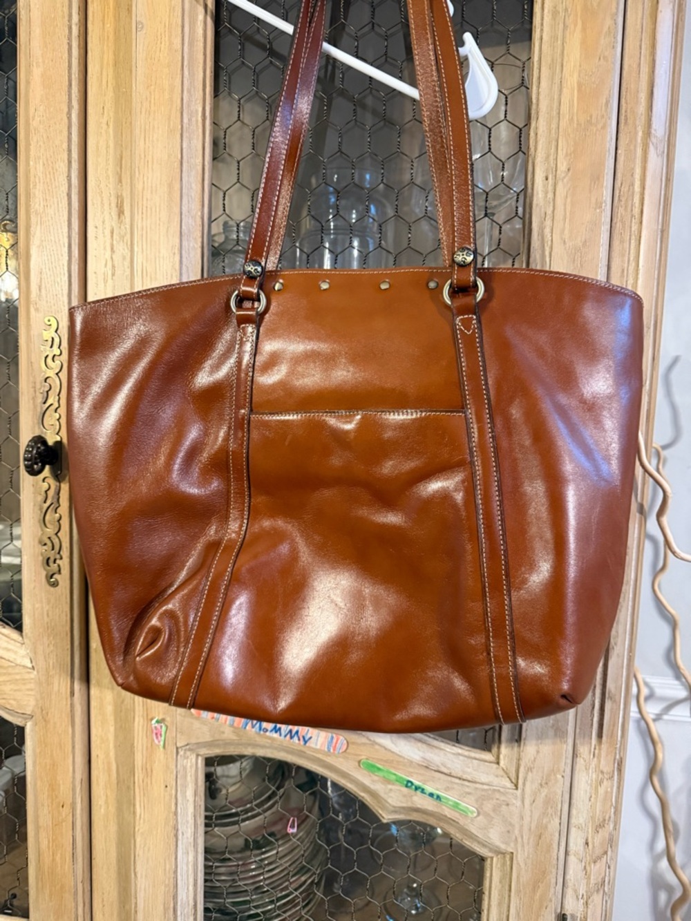 Patricia Nash Leather Tote Bag in Cognac Brown - Classic Studded Design - Picture 7 of 9